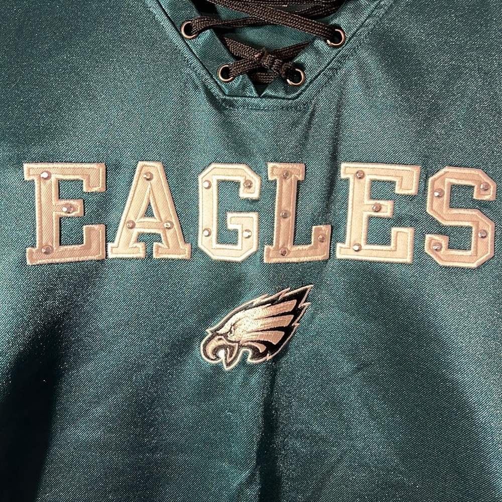 NFL Team Apparel Women’s Philadelphia Eagles Short Sleeve Embroidered Laceup Top - Picture 2 of 7